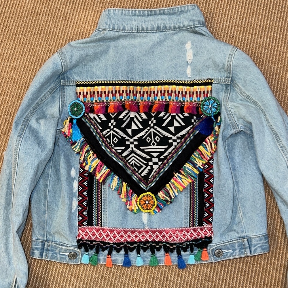 Bohemian Embellished Denim Jeans Jacket by Caren Forbes